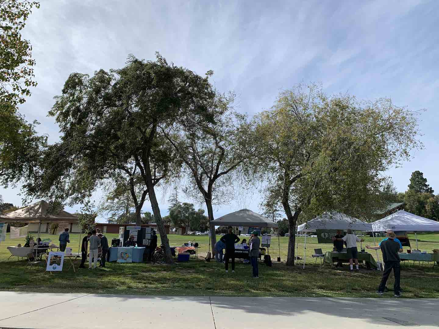 Photo of different environmental groups' tables, from the front