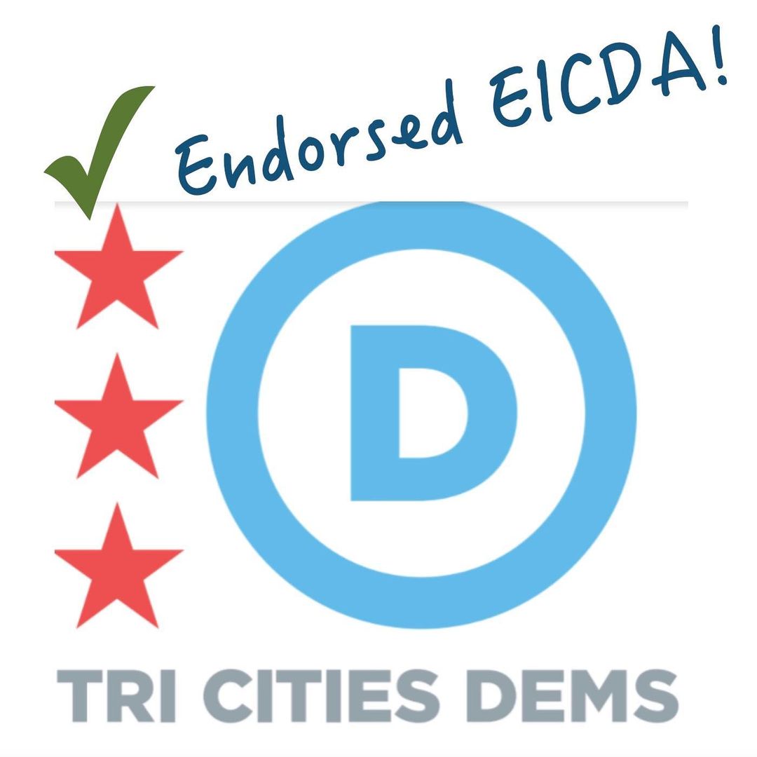 Logo of Tri City Dems annotated showing they have endorsed EICDA